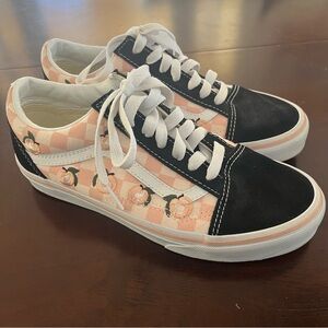 Peach and White Checkered Vans with Embroidered Peaches- 6.5